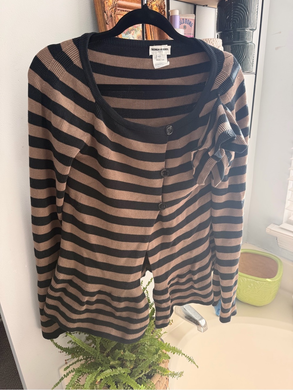 Sonia Rykiel Paris Cardigan 42 French Quiet Luxury Striped 100% Cotton